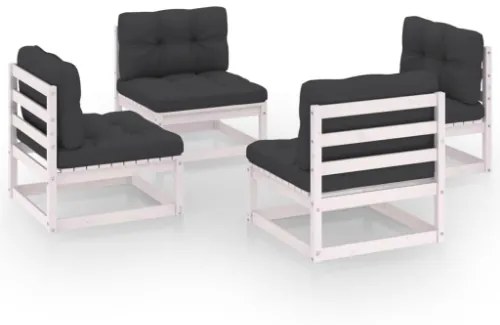 Set Divani da Giardino 4 pz con Cuscini Legno Massello Pino