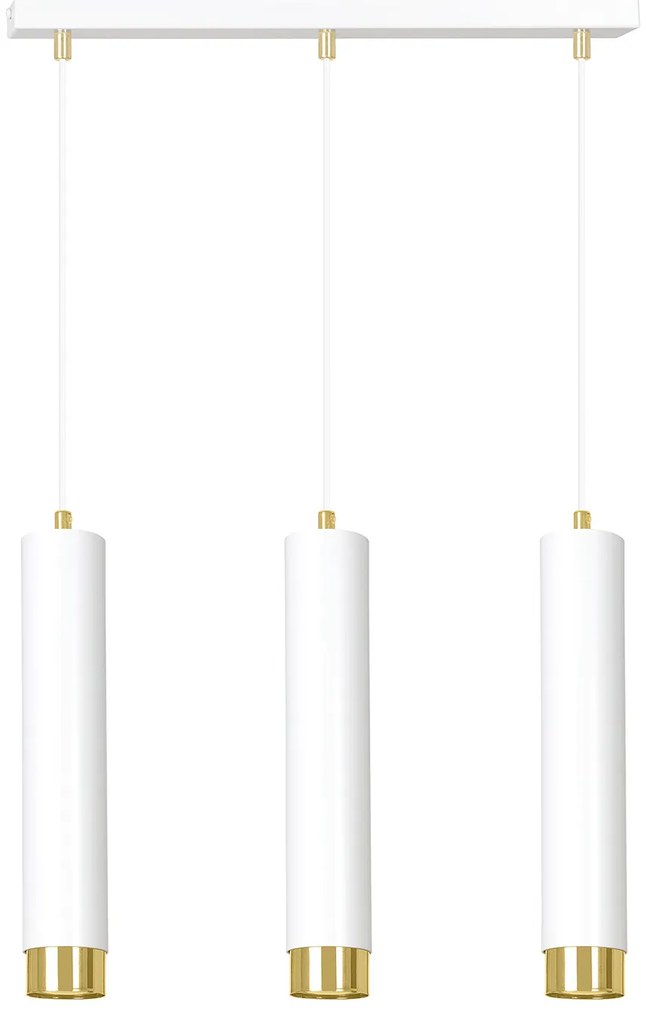 Lampadario 3 Luci Brunilde In Acciaio Bianco E Tubolari In Bianco E Oro