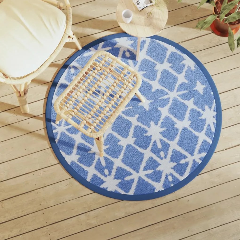 Tappeto Da Esterno Arakıl Blu E Bianco Ø120 Cm İn Pp /