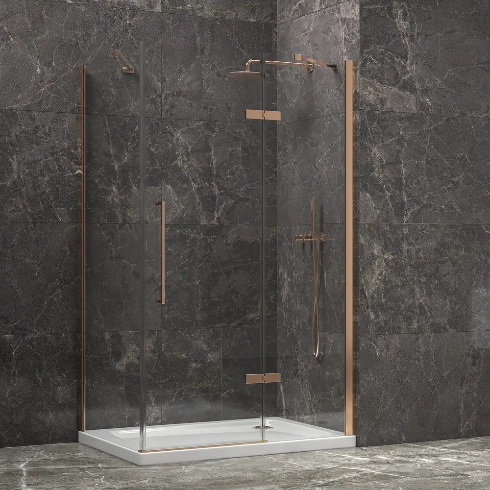 Box doccia 90x100 telaio colore rame porta battente laterale fisso 90cm | KT5000RG - KAMALU