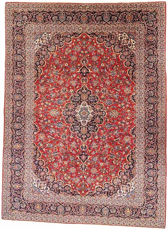 Kashan Tappeto 370x270 Rosso (Iran) Annodato A Mano