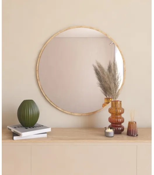 Specchio da parete OZZE diametro 60 cm marrone