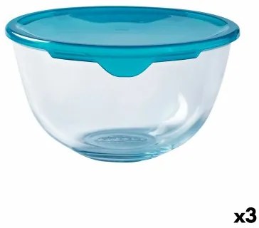 Porta Pranzo Rotondo con Coperchio Pyrex Cook  Store Azzurro 2 L 22 x 22 x 11 cm Silicone Vetro (3 Unità)