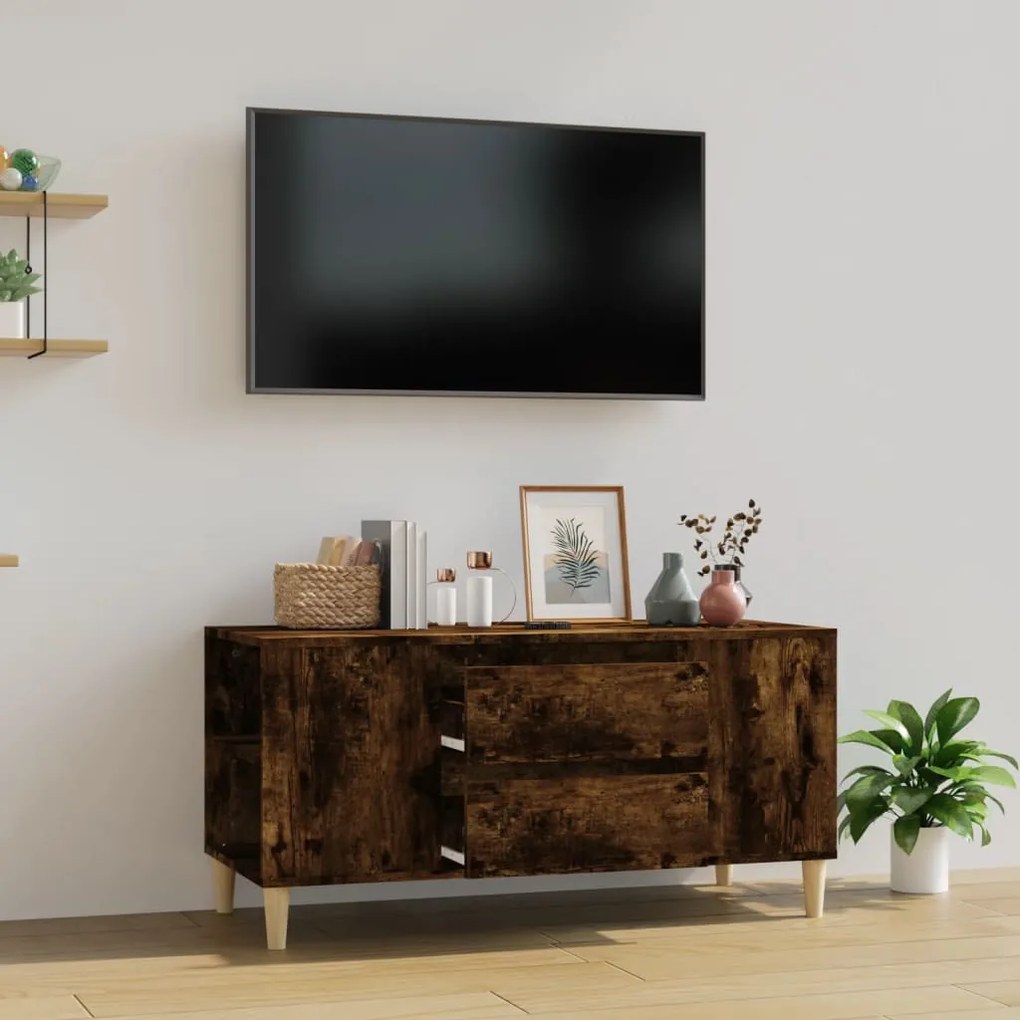 Mobile Porta Tv Rovere Fumo 102x44,5x50 Cm İn Legno Multistrato /