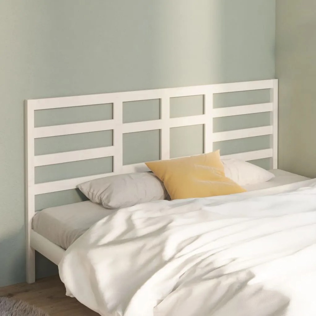Testiera Per Letto Bianca 206x4x104 Cm Legno Massello Di Pino /