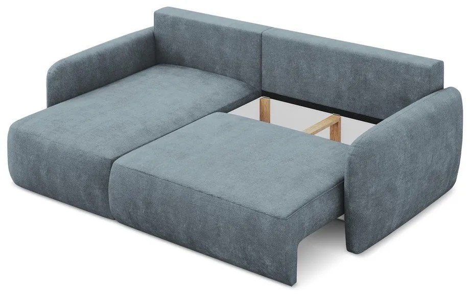 Divano angolare blu polveroso allungabile/con contenitore (con penisola a sinistra/con chaise lounge) con rivestimento in ciniglia Lilo – Makamii