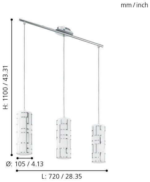 Eglo 92563 - Lampada a sospensione BAYMAN 3xE27/60W/230V