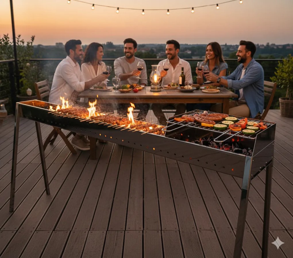 Cuoci Arrosticini a Carbone 120 cm con Barbecue Lisa Luxury Milano Grill 80+40...