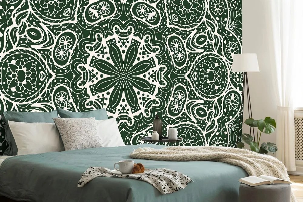 Carta da parati – Mandala bianca su sfondo verde