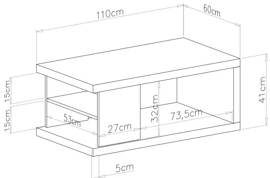 Tavolino da salotto con ripiano e vano contenitore LORA beige/nero