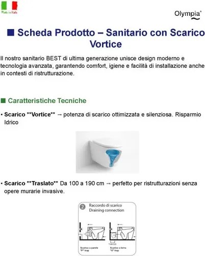 Vaso WC filoparete Best, sedile incluso P53 x L36 x H42 cm bianco opaco Olympia Ceramica