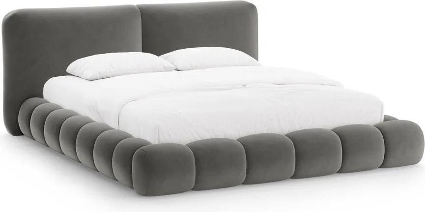 Letto matrimoniale imbottito grigio scuro con contenitore con rete inclusa 200x200 cm Solange – Micadoni