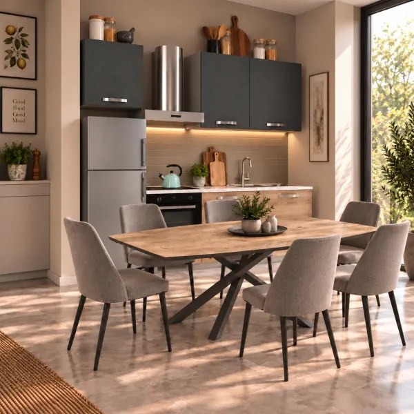 Cucina Modulare 210 cm Reversibile Rovere e Antracite