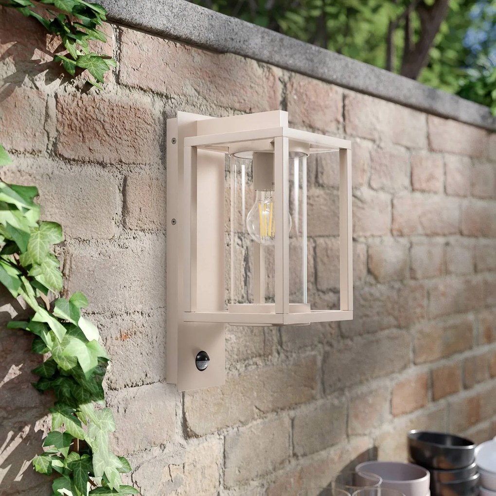 Lucande Applique da esterno Ferda, sensore, sospensione, beige, IP44 Ferda Lucande, dimmerabile, Crema / Ambra, Alluminio, Moderno