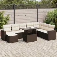 Set Divani da Giardino 9pz con Cuscini Marrone in Polyrattan 3326374