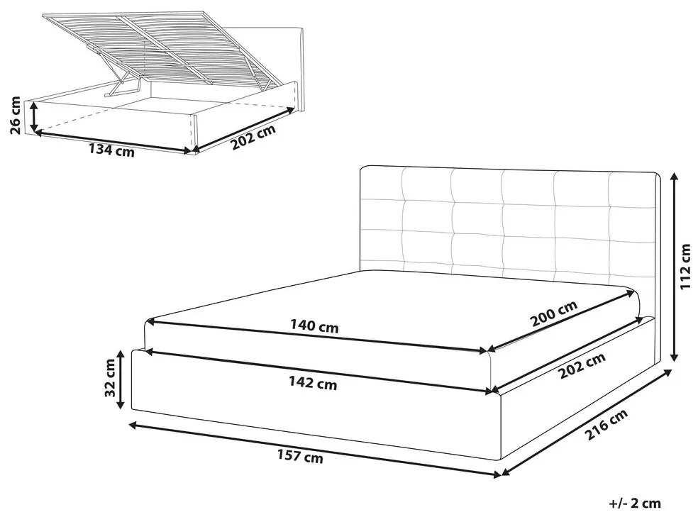 Letto matrimoniale contenitore tessuto beige 140 x 200 cm LORIENT Beliani