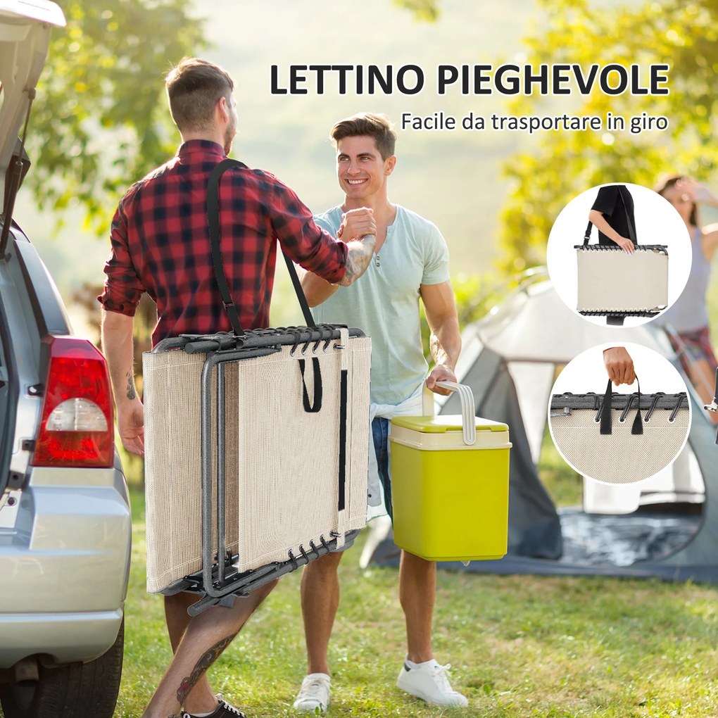Sdraio da Giardino Pieghevole 60x190x31 cm Reclinabile a 5 Livelli con Tavolino Laterale e Tasca Crema...