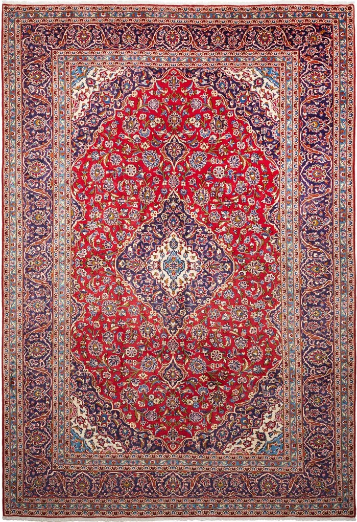 Kashan Tappeto 250x360 Rosso (Iran) Annodato A Mano