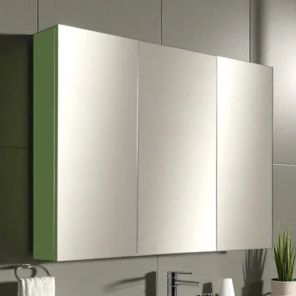 Specchio contenitore bagno a 3 ante 80xh60 cm in legno Verde Opaco