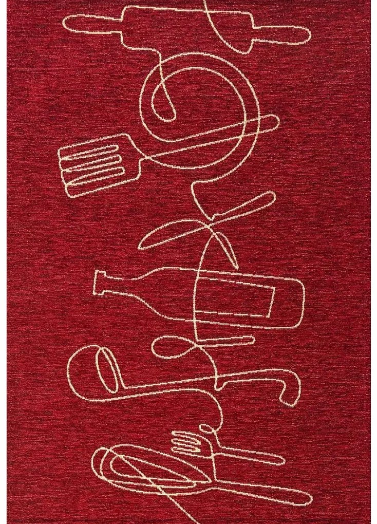 Passatoia Cucina Antiscivolo Monolì Rosso – Tappeto in Ciniglia Lavabile con Decoro Monolinea