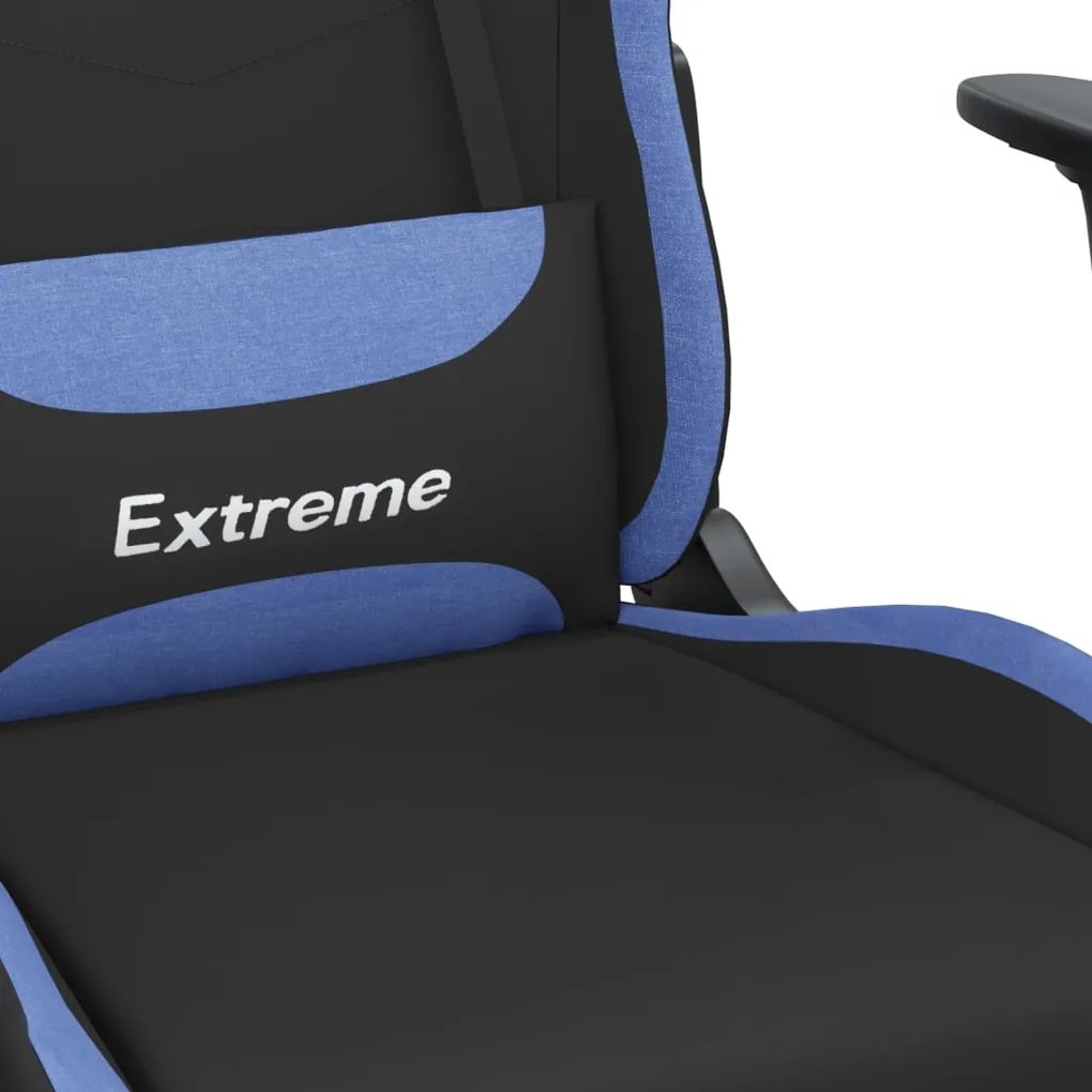 Sedia da Gaming con Poggiapiedi Nero e Blu in Tessuto