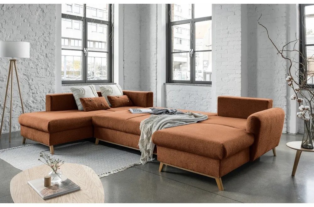 Divano letto a U arancione mattone, angolo sinistro Scandic Lagom - Miuform