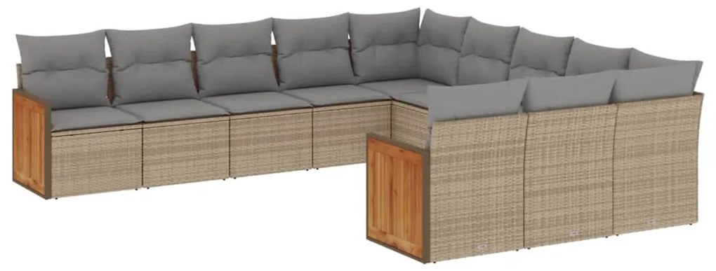 Set divani da giardino 11 pz con cuscini beige in polyrattan