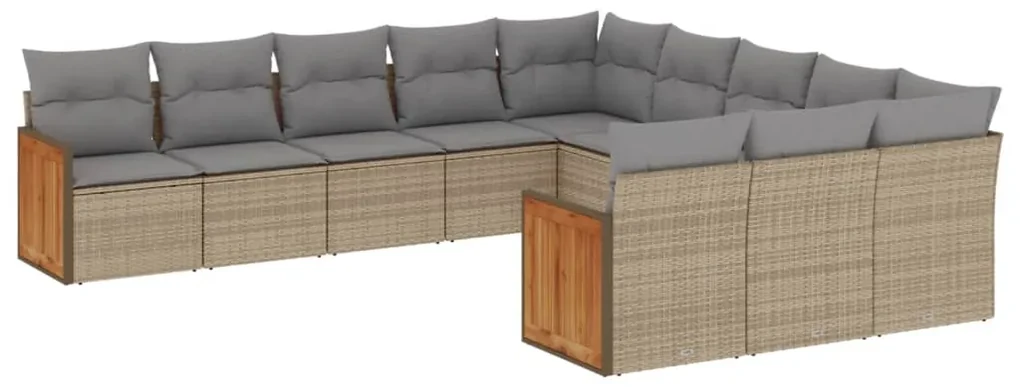 Set divani da giardino 11 pz con cuscini beige in polyrattan