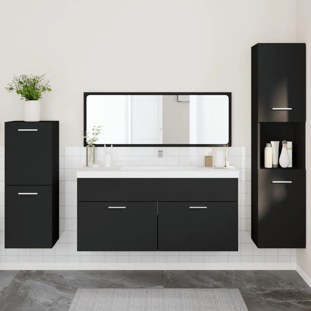 Set mobili da bagno 4 pz nero in legno multistrato