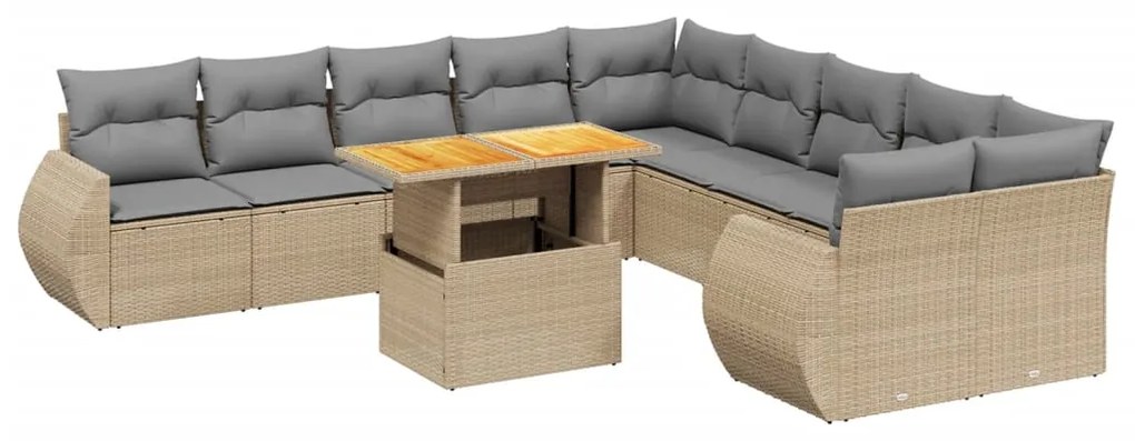 Set divani da giardino 11 pz con cuscini beige in polyrattan