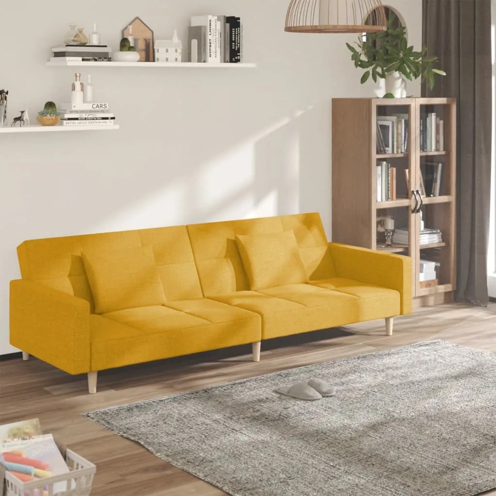 Divano Letto A 2 Posti Con 2 Cuscini Giallo İn Tessuto /