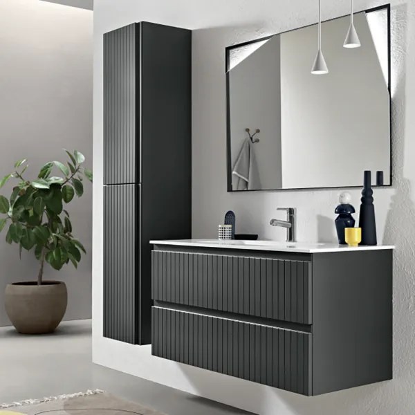 Mobile da bagno sospeso moderno con base 120 ARTICO con 2 cassetti e lavabo ANTRACITE