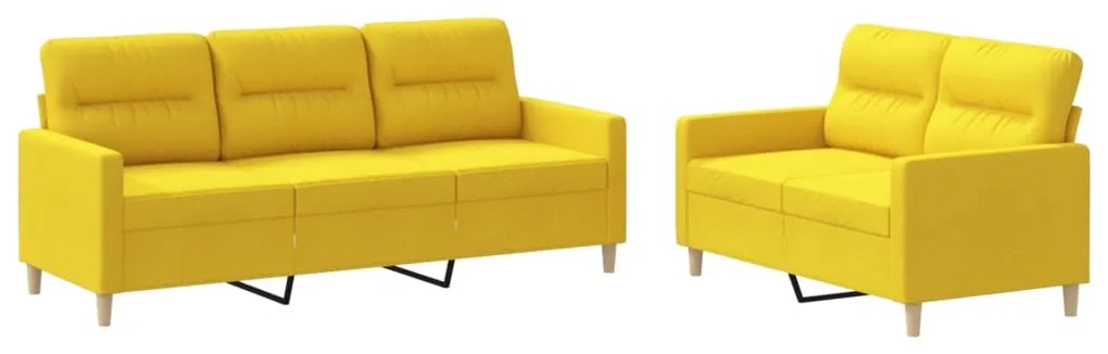 Set di divani 2 pz con cuscini giallo chiaro in tessuto