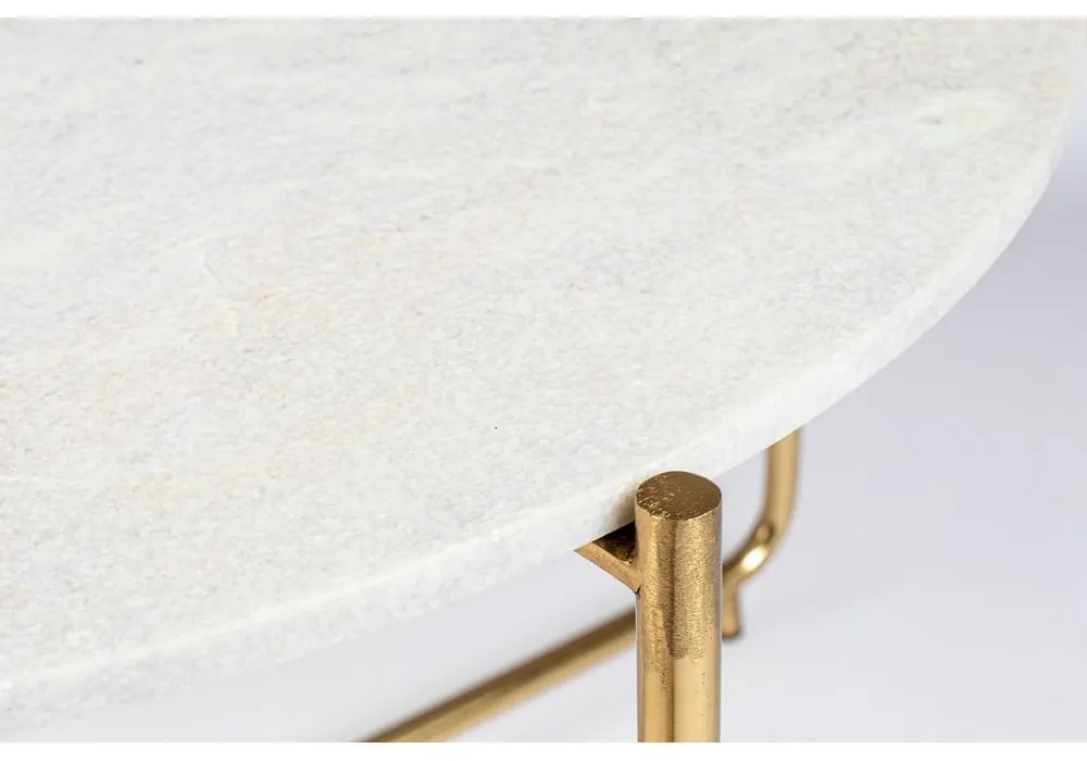 Tavolino da salotto rotondo bianco/dorato con piano in marmo ø 70 cm Timpa – White Label