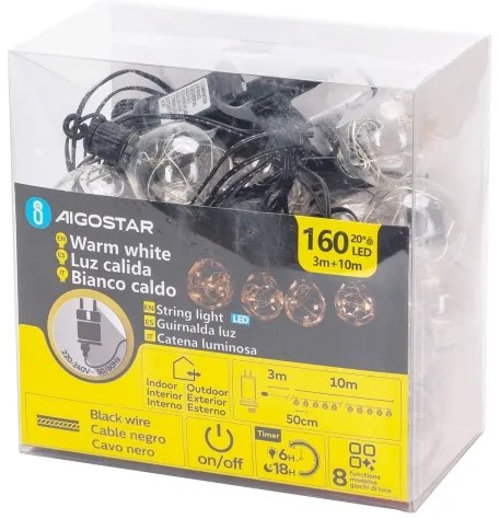 Aigostar - Catena luminosa decorativa LED da esterno 160xLED/3,6W/230V 10m IP44 bianco caldo