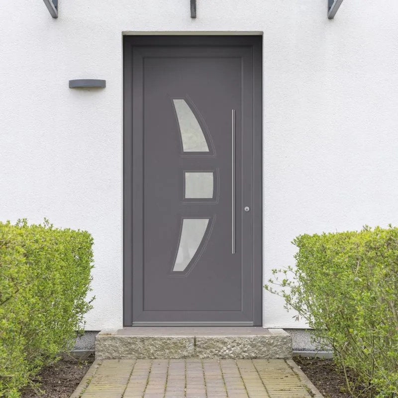 Portoncino d'ingresso Modern3 con vetro L 90 x H 210 cm in PVC grigio, apertura spingere a sinistra