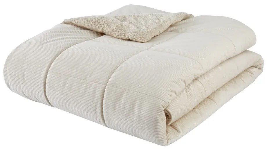 Copriletto trapuntato crema in micro felpa per letto matrimoniale 200x220 cm Cosy Cord - Catherine Lansfield