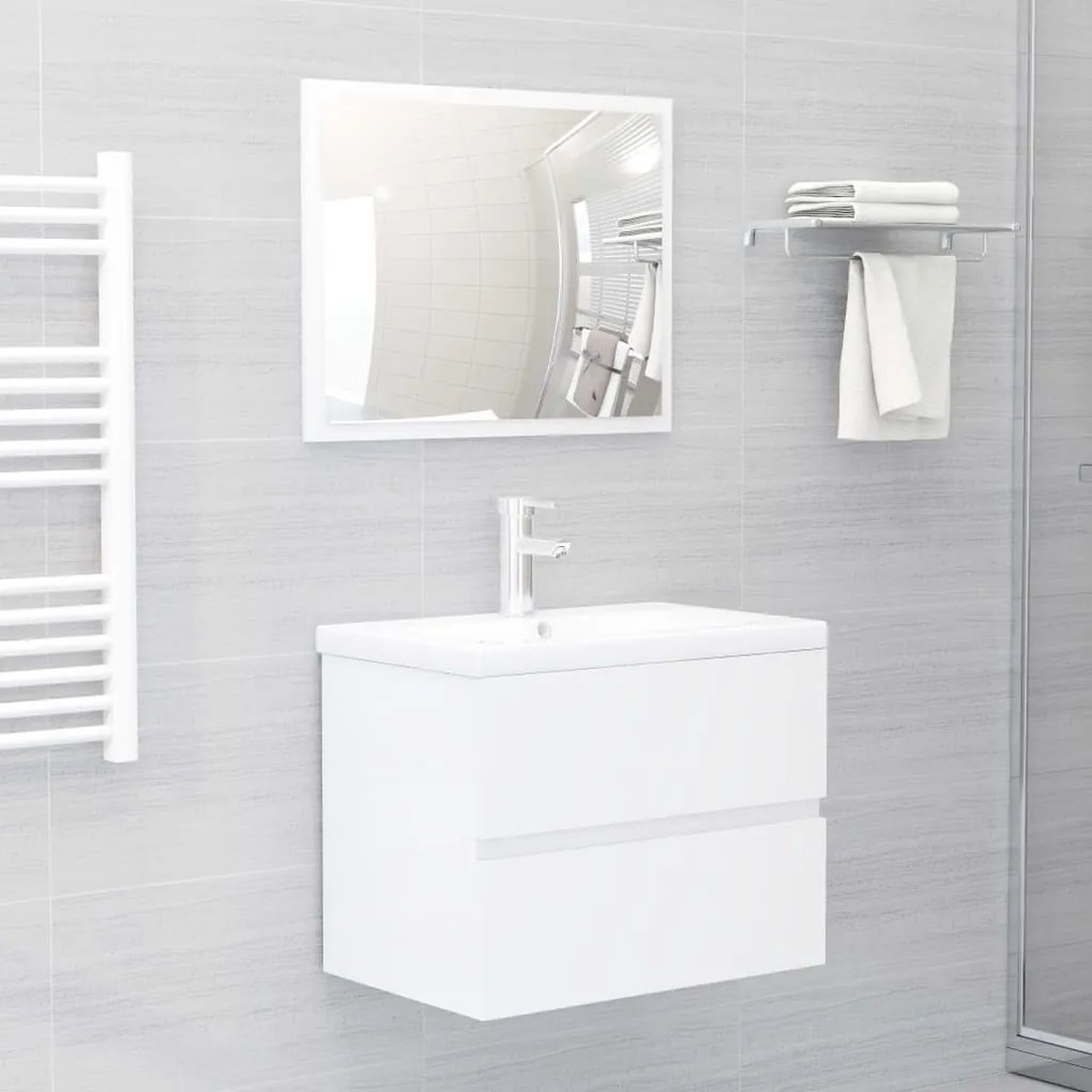 Set Mobili Da Bagno Bianco Lucido İn Legno Multistrato /