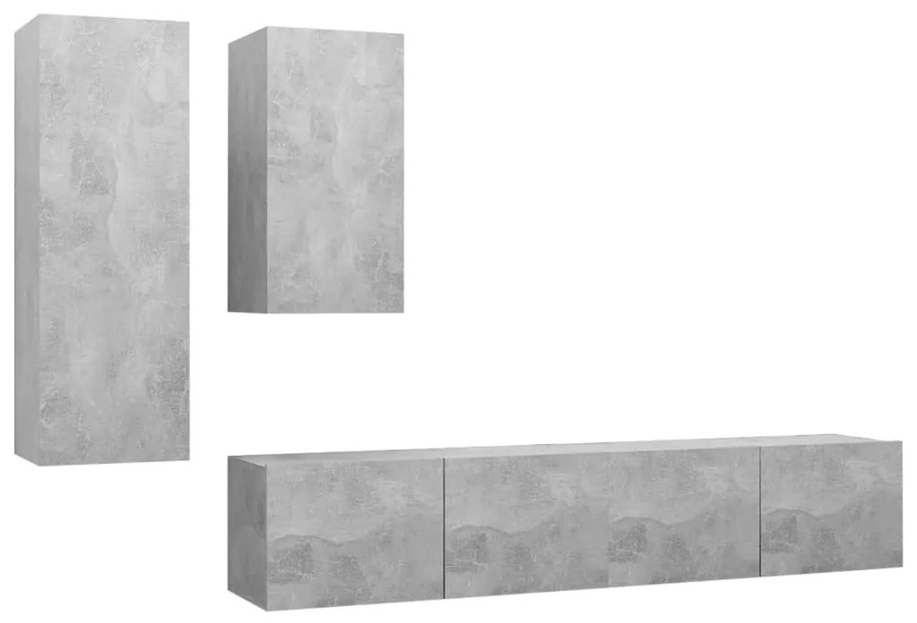 Set porta tv 4 pz grigio cemento in truciolato
