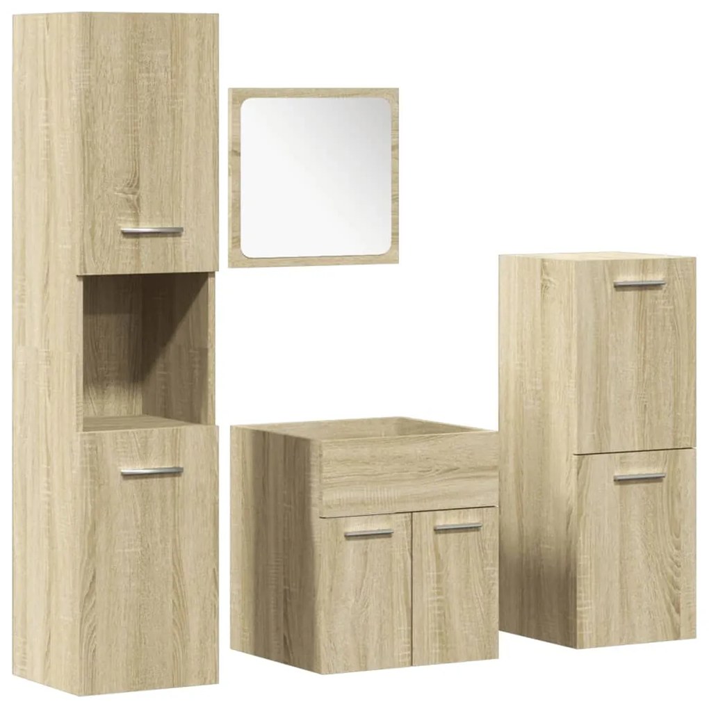 Set mobili da bagno 4 pz rovere sonoma in legno multistrato