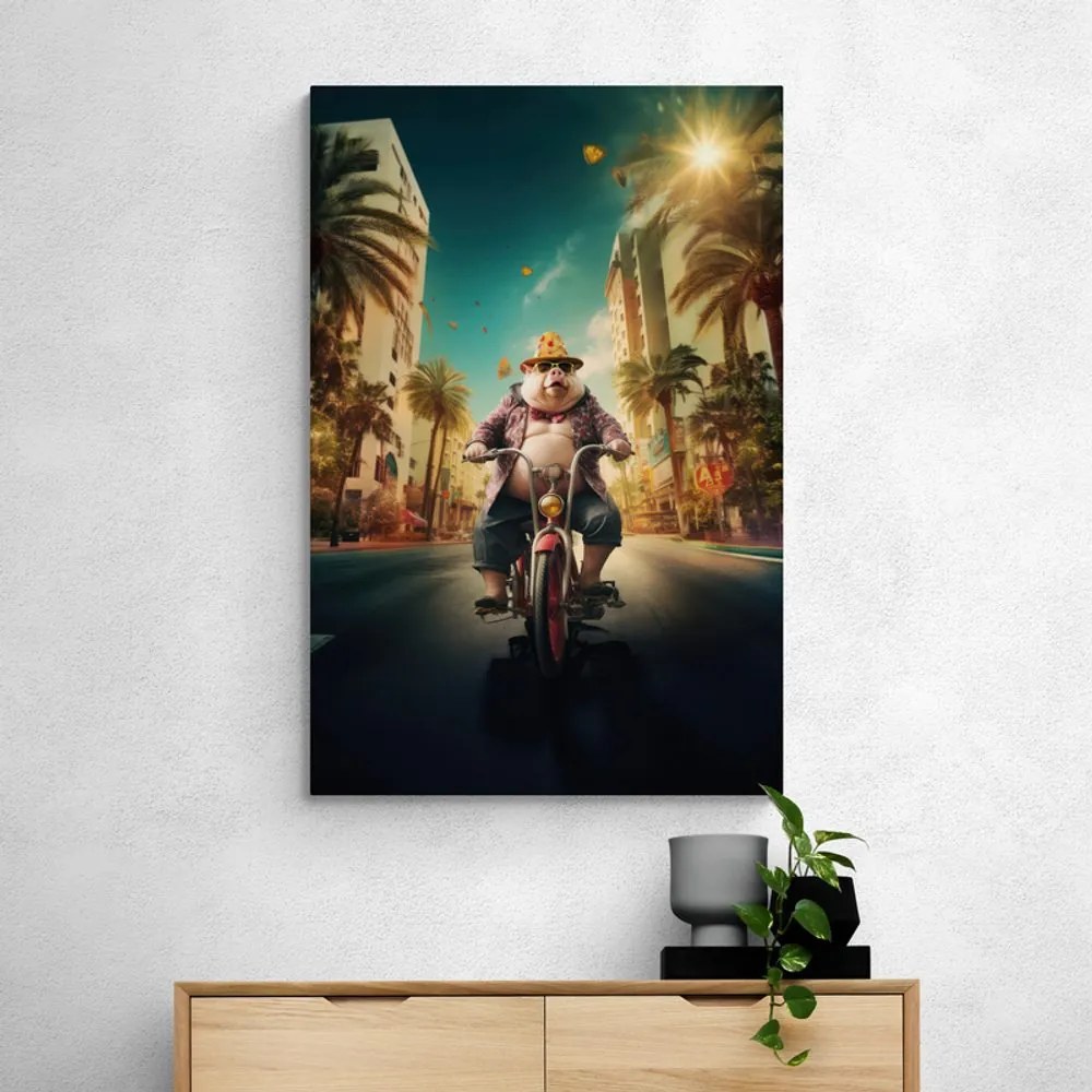 Quadro su tela – Maiale su scooter nelle strade di Las Vegas