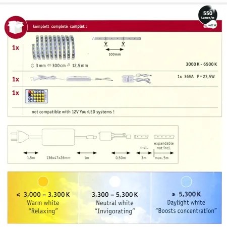 Paulmann 70624 - Striscia LED dimmerabile MAXLED 20W 3m 230V con telecomando