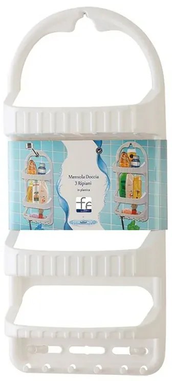 Portasapone per doccia bianco con 3 ripiani e 6 ganci lato inferiore