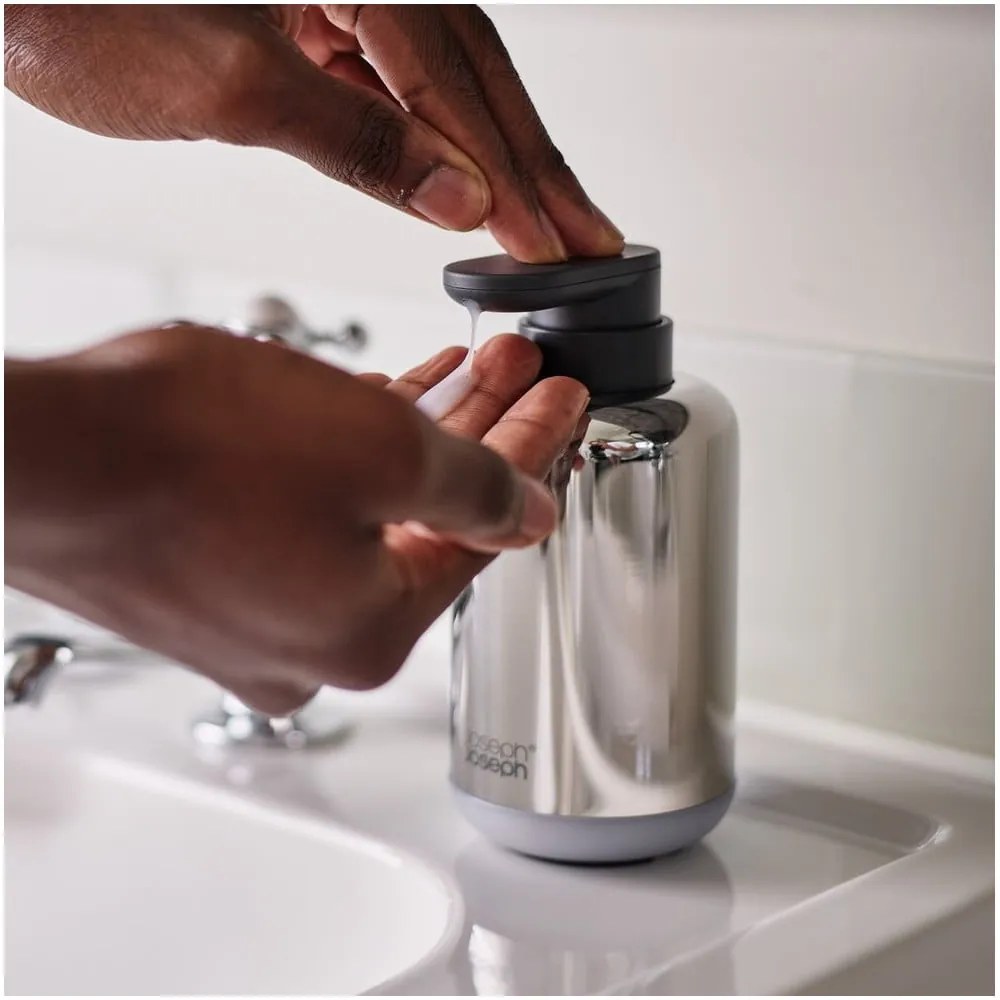 Dispenser di sapone in acciaio inox argento lucido 300 ml EasyStore Luxe - Joseph Joseph