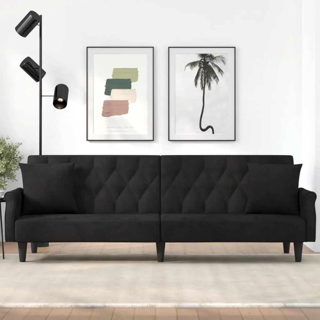 Divano Letto Con Braccioli Nero İn Velluto /