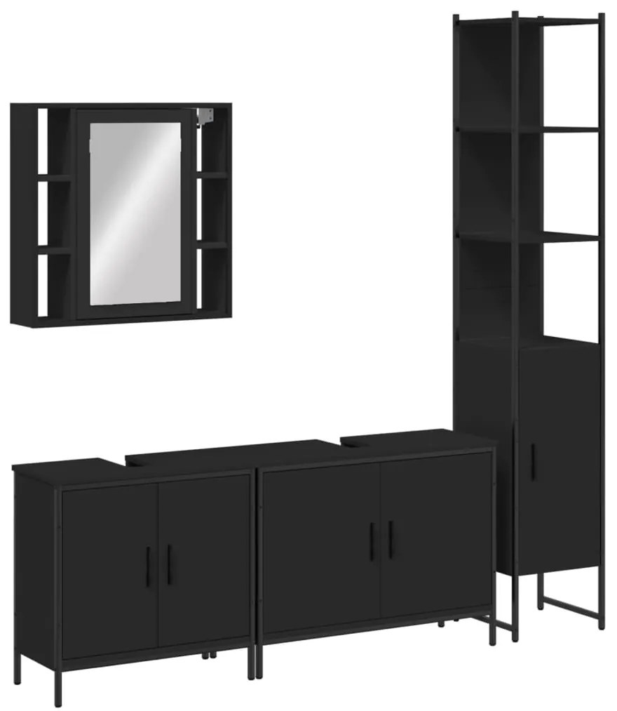 Set mobili da bagno 4 pz nero in legno multistrato