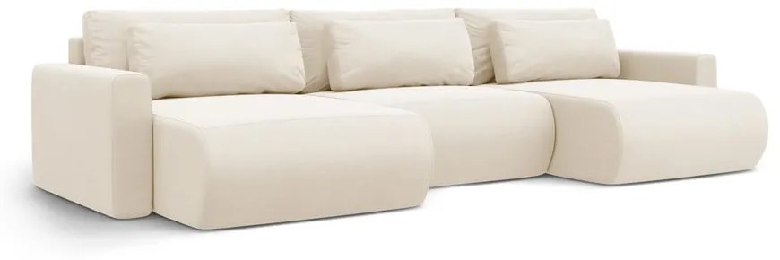 Divano angolare beige allungabile con contenitore (a U) e rivestimento in velluto Belfast – Cosmopolitan Design