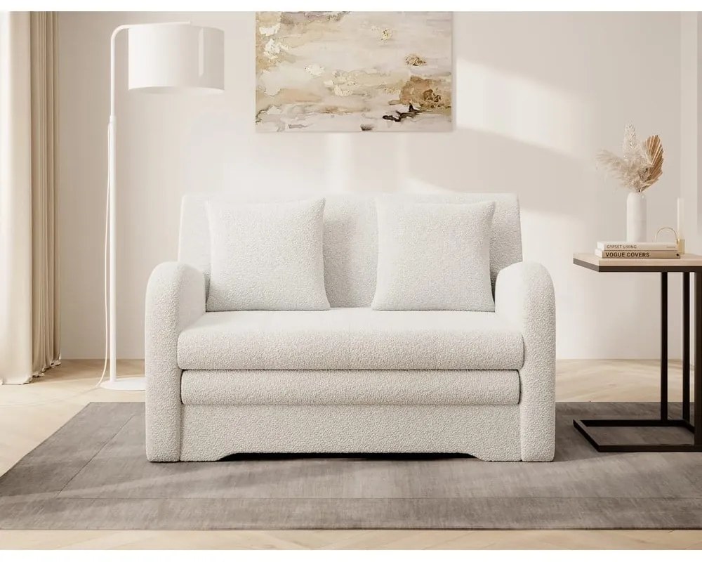 Divano bianco allungabile/con contenitore e rivestimento in bouclé 130 cm Ario – ELTAP