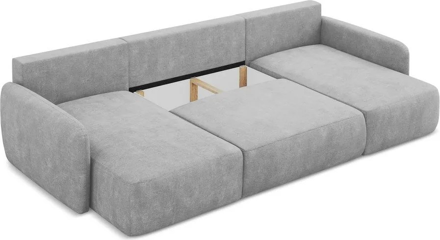 Divano angolare grigio chiaro allungabile/con contenitore (a U) con rivestimento in ciniglia Lilo – Makamii