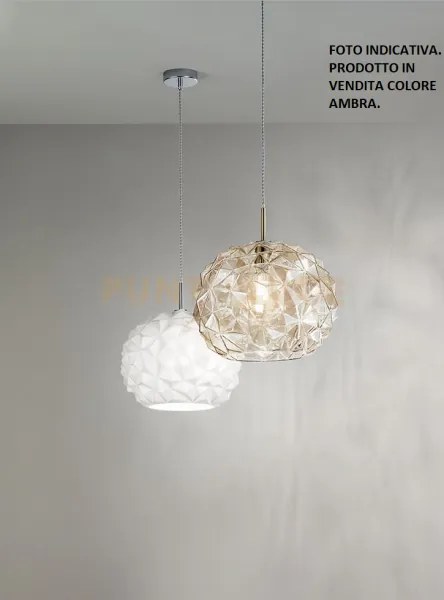 Sospensione in metallo e vetro ambra meteora 1 luce attacco e27 d.35cm